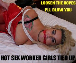 xsiteability.com - PVC basque and pantyhose hot sex worker girls tied up gagged bondage thumbnail